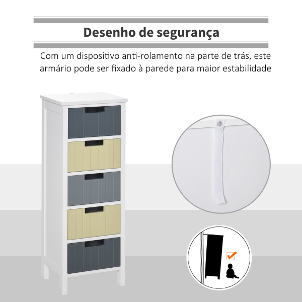 HOMCOM Cómoda de Madeira com 5 Gavetas Cómoda Auxiliar de Armazenamento com Pés Elevados Estilo Moderno para Dormitório Sala de Estar Casa de Banho 35x28x90,5cm Multicor - Image 6
