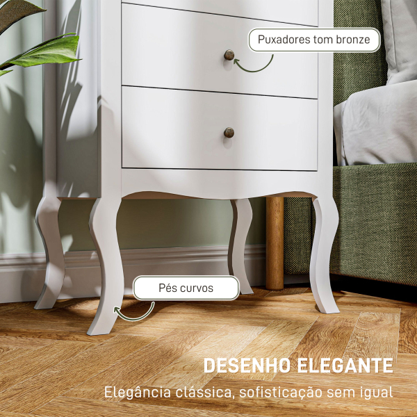 HOMCOM Cómoda com 4 Gavetas Cómoda para Dormitório Estilo Francês com Sistema Anti-Tombo 60x40x98,5 cm Branco e Madeira - Image 4