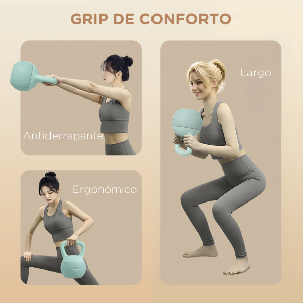SPORTNOW Kettlebell de 6 kg Pesa Russa Preenchida de Areia Metálica e Alça Antiderrapante para Treino em Casa Ginásio 19x19x28 cm Verde - Image 5