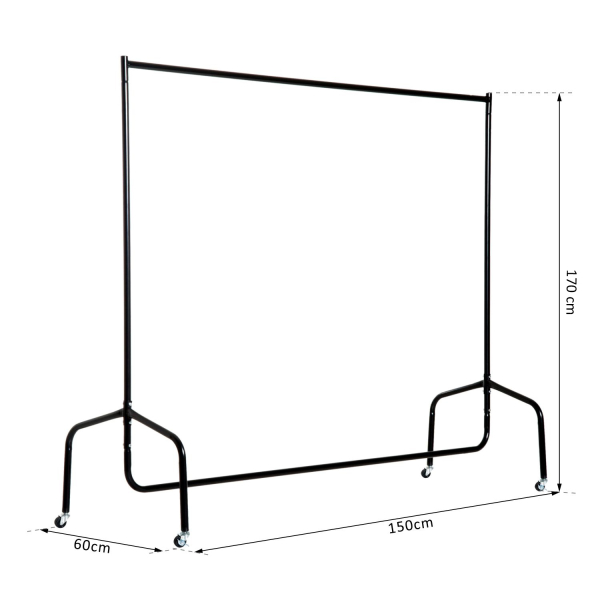 HOMCOM Charriot com Rodas 150x60x170 cm Organizador de Roupas com Rodas para Dormitório Entrada Corredor Preto - Image 3