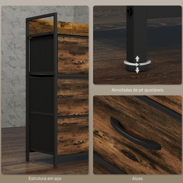 HOMCOM Cómoda de Quarto com 4 Gavetas Dobráveis Prateleira Aberta e Estrutura de Aço para Sala Entrada 60x29x85 cm Castanho Rústico - Image 7