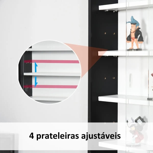 HOMCOM Vitrine de Parede de Madeira com Prateleiras Ajustáveis e 2 Portas Corredeiras de Vidro para Coleções Perfumes Bonecos de Decoração 80x9,5x60cm Preto - Image 6