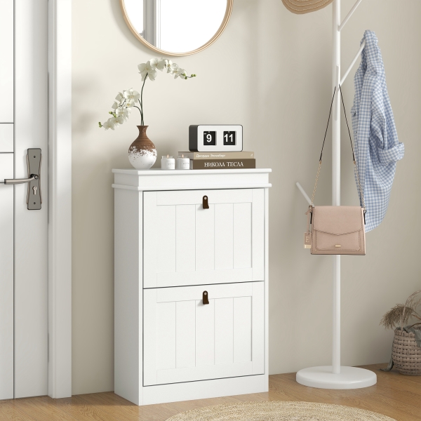 HOMCOM Móvel Sapateira Branco Sapateira Estreita com 2 Portas e Prateleira Ajustável para 10 Pares de Sapatos 54x24x82,5 cm Branco - Image 8