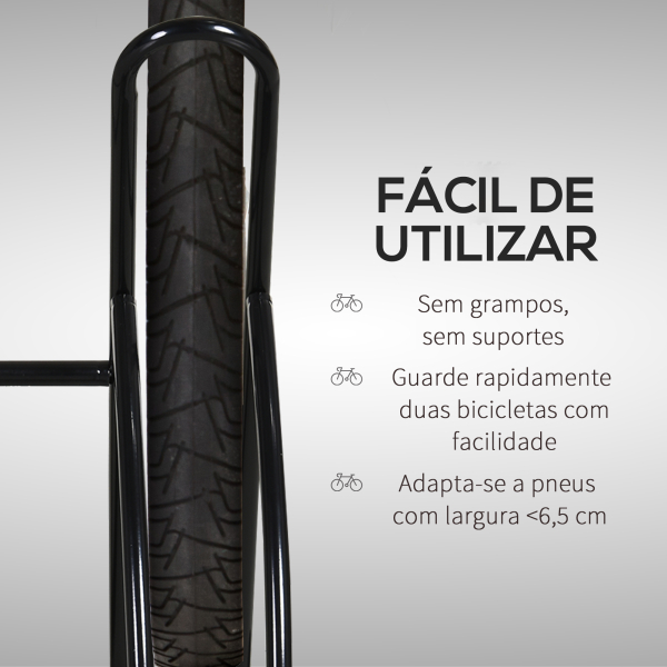HOMCOM Suporte de Estacionamento Cruzado para 2 Bicicletas Aço Portátil 60x54x57 cm Preto - Image 6