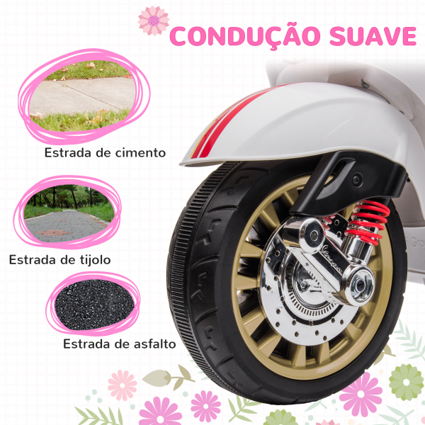 AIYAPLAY Moto Elétrica para Crianças de 3-6 Anos com Licença Vespa com USB MP3 Luz LED Rádio FM Velocidade 3 km/h Carga 35 kg Branco - Image 7