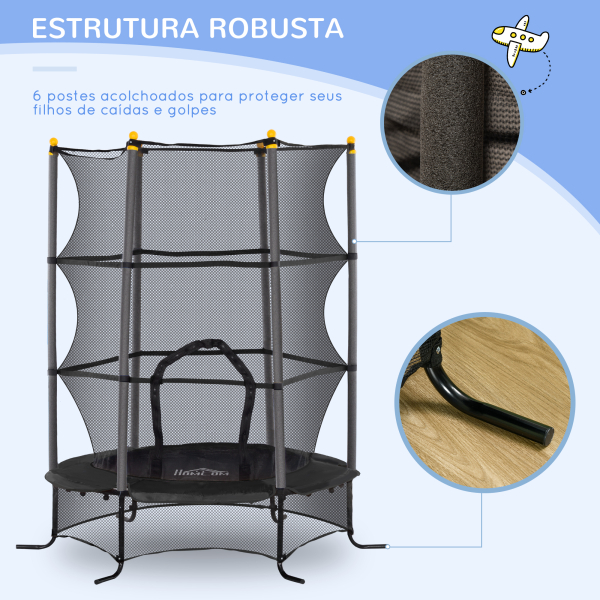 HOMCOM Trampolim para Crianças com Rede de Segurança e Estrutura de Aço para Interiores e Exteriores Carga 50 kg Ø163x190 cm Preto - Image 5