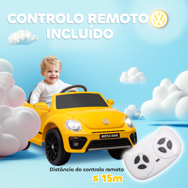AIYAPLAY Carro Elétrico para Crianças Carro Elétrico Infantil Volkswagen Beetle com Bateria 12V Faróis Buzina e Música 97x56,5x46 cm Amarelo - Image 7