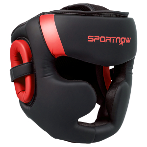 SPORTNOW Capacete de Boxe com Correia Ajustável Protetor de Cabeça para Artes Marciais Karate Tamanho L Vermelho e Preto