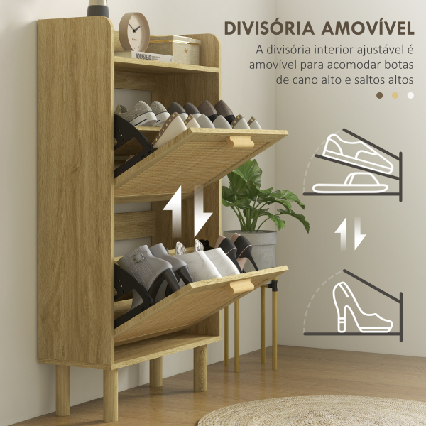 HOMCOM Móvel Sapateira de Entrada com 2 Gavetas Basculantes e 1 Prateleira Aberta para 18 Pares de Sapatos 80x24,5x110 cm Carvalho - Image 6