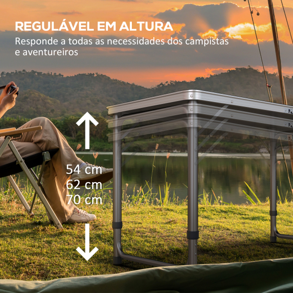 Outsunny Mesa de Exterior Portátil Mesa de Piquenique Dobrável com Altura Ajustável para Campismo 240x60x54-70 cm Preto e Prata - Image 5