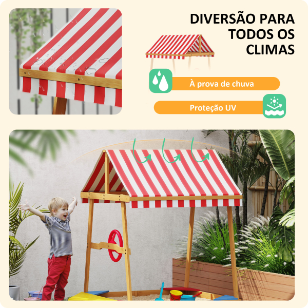 AIYAPLAY Caixa de Areia para Crianças em Forma de Barco com Toldo e Assentos Caixa de Areia para Exterior 133x101x141 cm Madeira - Image 6