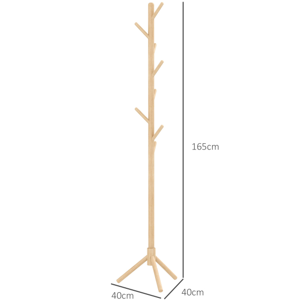 HOMCOM Cabide de Pé de Madeira com 8 Ganchos para Pendurar Roupa e Bolsas Forma de Árvore para Corredor Entrada 40x40x165 cm Natural - Image 3