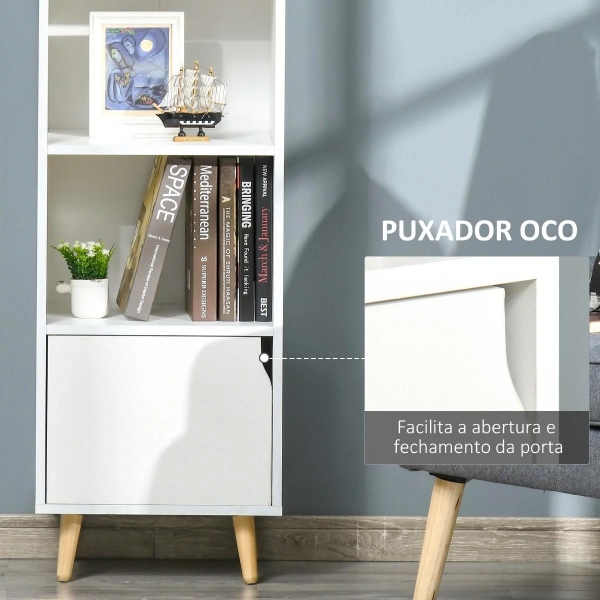 HOMCOM Estante com 3 Prateleiras Abertas e 1 Fechada com Porta Estante de Estilo Moderno para Armazenamento de Livros Brinquedos Plantas 40x30x129,5cm Branco - Image 7