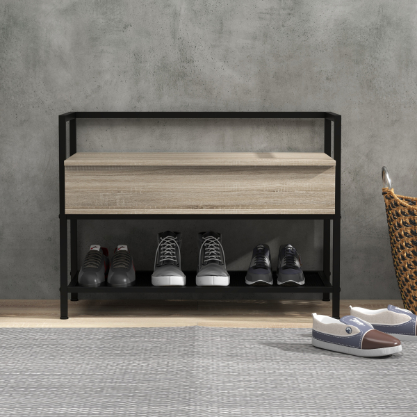 HOMCOM Banco Sapateira com Compartimento Oculto 84x39,5x61 cm Preto e Madeira - Image 7