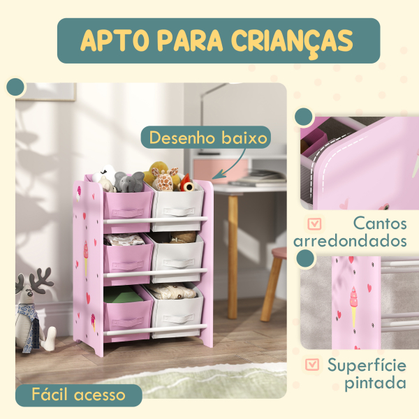 AIYAPLAY Estante para Brinquedos com 6 Caixas de Tecido não Tecido Amovíveis Organizador de Brinquedos para 43x30x60 cm Rosa - Image 5