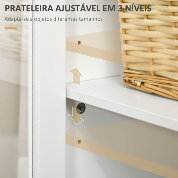 HOMCOM Aparador para Sala de Estar com 2 Portas de Vidro 3 Gavetas e Prateleira Ajustável para Cozinha Sala de Jantar 120x40x70 cm Branco e Madeira - Image 5