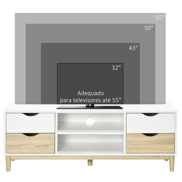 HOMCOM Móvel de TV para Televisores de até 55" com Prateleiras de Armazenamento e 4 Gavetas 120x40x44,5cm Branco e Carvalho - Image 6