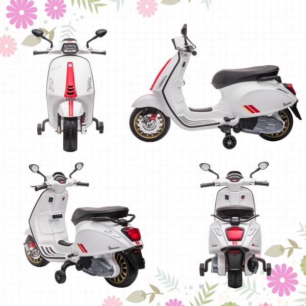 AIYAPLAY Moto Elétrica para Crianças de 3-6 Anos com Licença Vespa com USB MP3 Luz LED Rádio FM Velocidade 3 km/h Carga 35 kg Branco - Image 8