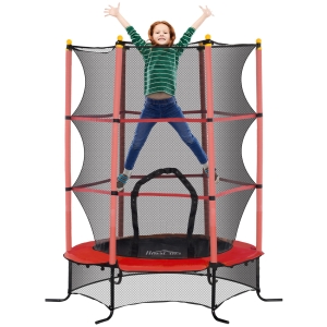 HOMCOM Trampolim para Crianças com Rede de Segurança e Estrutura de Aço para Interiores e Exteriores Carga 50 kg Ø163x190 cm Vermelho