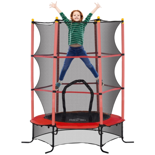 HOMCOM Trampolim para Crianças com Rede de Segurança e Estrutura de Aço para Interiores e Exteriores Carga 50 kg Ø163x190 cm Vermelho