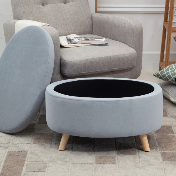 HOMCOM Otomano Puff Estofado em Veludo Acolchoado Banco de Armazenamento com Tampa Removível e Pés de Madeira para Dormitórios Sala de Estar Corredor 71x51,5x42 Cinza - Image 9