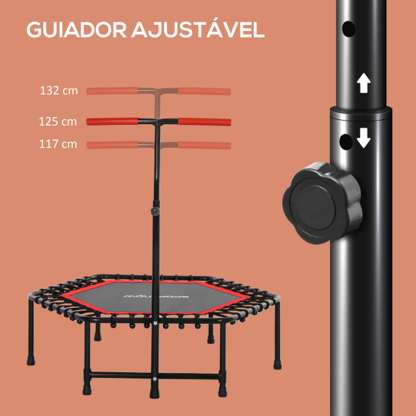 SPORTNOW Trampolim Fitness 114x114x132 cm com Guiador Ajustável em 3 Níveis Estrutura de Aço para Treino de Perna Corpo Vermelho - Image 4