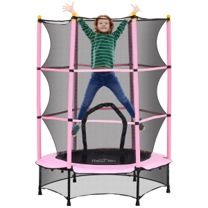 HOMCOM Trampolim para Crianças com Rede de Segurança e Estrutura de Aço para Interiores e Exteriores Carga 50kg Ø140x190 cm Rosa