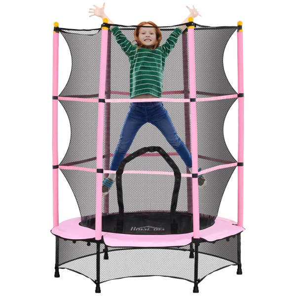 HOMCOM Trampolim para Crianças com Rede de Segurança e Estrutura de Aço para Interiores e Exteriores Carga 50kg Ø140x190 cm Rosa