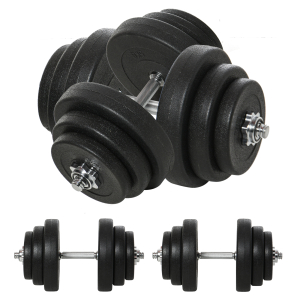 HOMCOM Conjunto de Halteres Pesos Fitness 40kg Ajustável Musculação com Barra de Aço e Discos para Ginásio Casa Preto e Prata