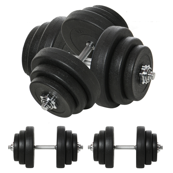HOMCOM Conjunto de Halteres Pesos Fitness 40kg Ajustável Musculação com Barra de Aço e Discos para Ginásio Casa Preto e Prata