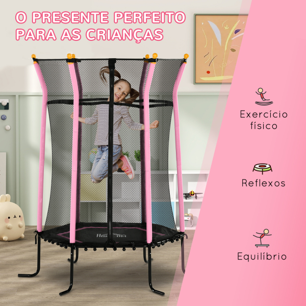HOMCOM Trampolim para Crianças Cama Elástica Infantil com Rede de Segurança para Interiores e Exteriores Ø163,5x190 cm Rosa - Image 7