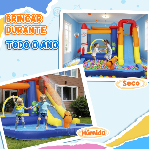 AIYAPLAY Castelo Insuflável com Insuflador 5 em 1 com Escorrega Piscina  Parede de Escalada e Canhão de Água 360x250x195 cm Multicor - Image 8