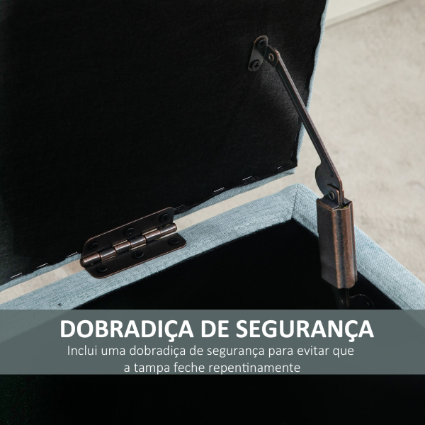 HOMCOM Banco Pé de Cama com Arrumação 72L Estofado em Linho com Pés de Madeira e Almofadas Ajustáveis  110x39x45 cm Cinzento Azulado - Image 7