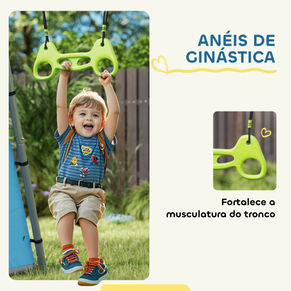 AIYAPLAY Baloiço para Crianças 3 em 1 Baloiço para Jardim Exterior com Baloiço Anéis de Ginástica e Tenda 283x180x182 cm Verde - Image 8