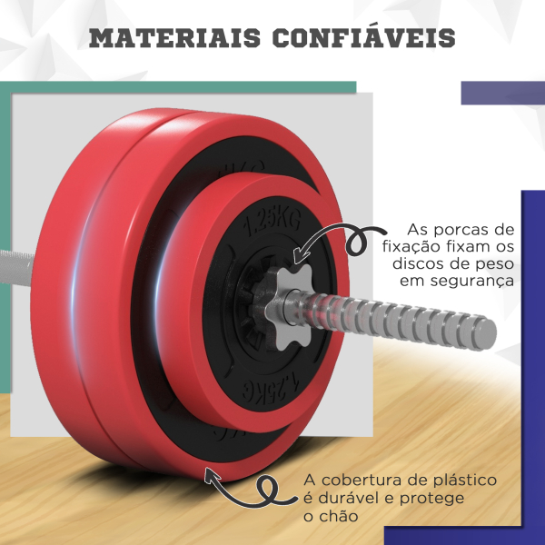 SPORTNOW Conjunto de Barra de Pesos 30 kg com Discos Conjunto de Musculação com 6 Discos e 1 Barra para Treino de Força Levantamento de Pesos 170x26x26 cm Vermelho - Image 6