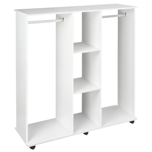 HOMCOM Roupeiro de Madeira Móvel Armário Roupeiro Aberto com 2 Barras para Pendurar e 3 Prateleiras Organizadoras 120x40x128 cm Branco
