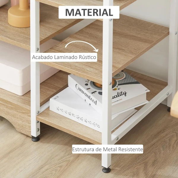 HOMCOM Estante Multiuso com 7 Prateleiras de Armazenamento para Utensílios Livros Plantas 90x40x95cm Madeira Natural - Image 5