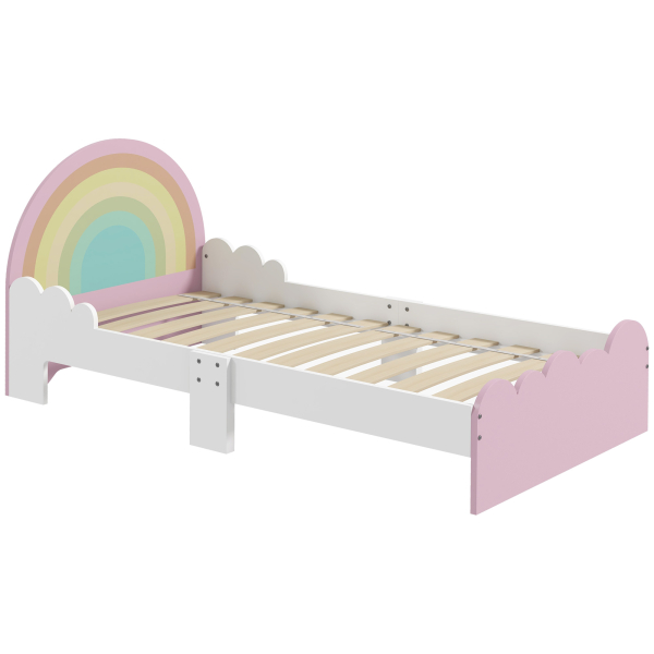 ZONEKIZ Cama para Crianças de 3-6 Anos 143x74x66 cm Cama Infantil de Madeira em Forma de Arco Íris Rosa