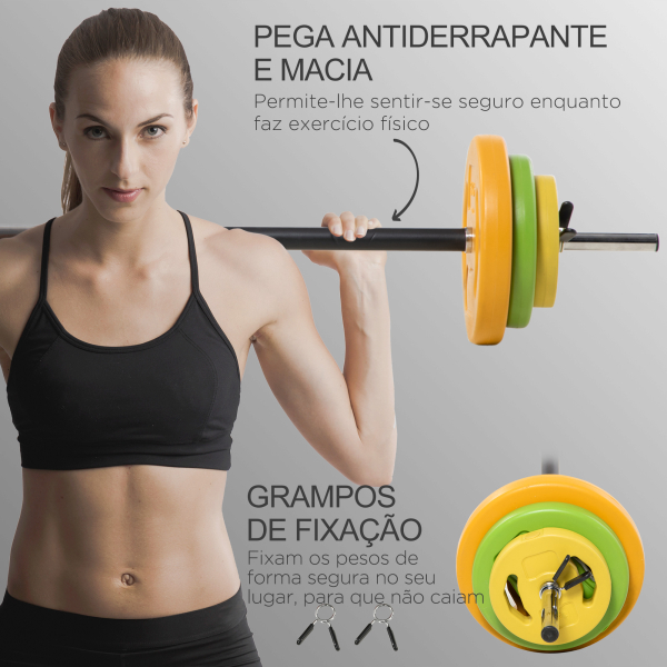 HOMCOM Conjunto de Barra de Pesos Conjunto de Musculação com 6 Discos 1,5kg 2,5kg 5 kg Intercambiáveis 130x28x28 cm Multicor - Image 6