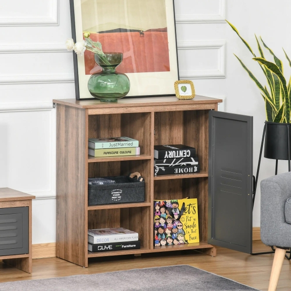 HOMCOM Aparador com Porta de Metal Móvel Auxiliar com 3 Prateleiras Abertas e Armário com Porta e Prateleira Ajustável 80x35x82cm Madeira Natural - Image 9