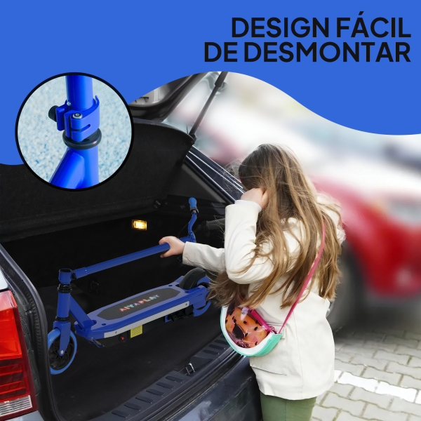 AIYAPLAY Trotinete Elétrica para Crianças Máx. 10 km/h Motor 80 W Autonomia Máxima 8 km Trotinete com Luzes LED Travão Traseiro 76x46x93 cm Azul - Image 7