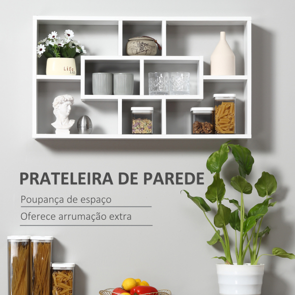 HOMCOM Estante de parede decorativa Conjunto de 8 estantes para CDs Estantes Flutuantes Cubos Modernos 85x14,5x47,5cm Carga 20kg Madeira - Image 4