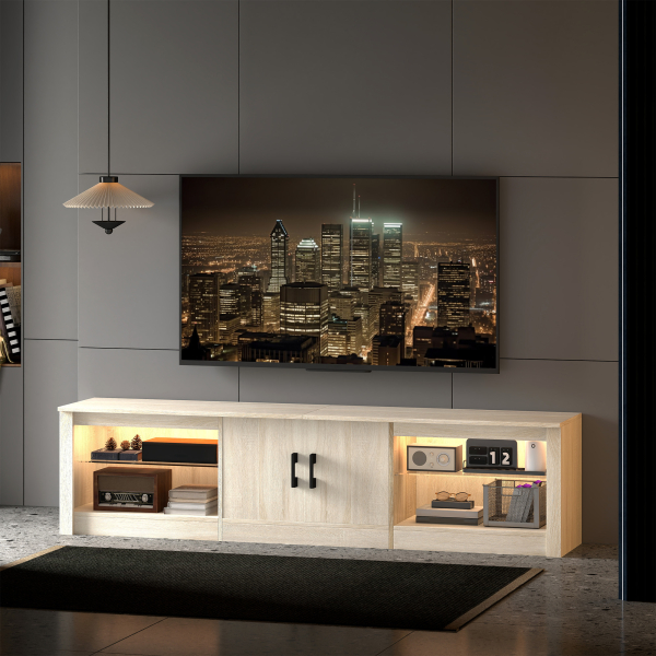 HOMCOM Móvel de TV Moderno com Luzes RGB 2 Orifícios para Cabos para Televisores de até 75 Polegadas 180x35x45 cm Madeira - Image 2