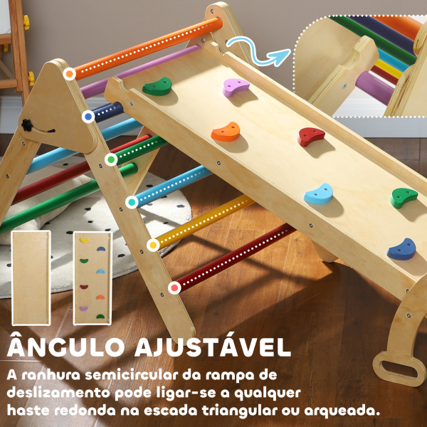 AIYAPLAY Triângulo de Escalada de Madeira 5 em 1 Escada para Crianças de 18-48 Meses com Rampa e Arco de Escalada 178x64,5x63 cm Multicor - Image 6