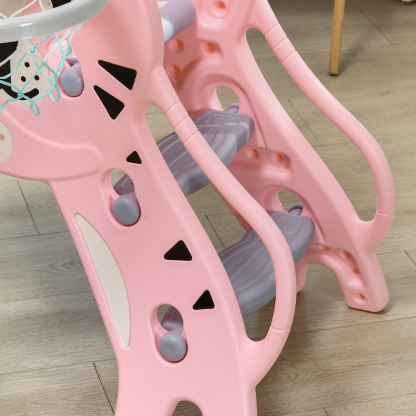 AIYAPLAY Escorrega para Crianças 2 em 1 com 2 Degraus Cesta de Basquetebol e Desenho de Tigre para Interior 133x60x70 cm Rosa - Image 8