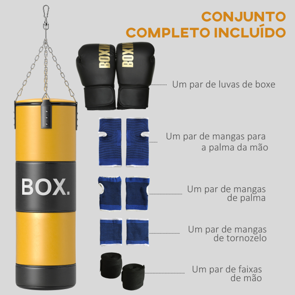 SPORTNOW Saco de Boxe sem Recheio com Luvas de Boxe Gancho e Protetores para Palmas Munhecas Tornozelos Amarelo - Image 5