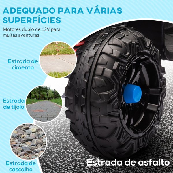 AIYAPLAY Quadriciclo Elétrico para Crianças com Bateria 12V Faróis e Música Carga 30 kg 85x55,5x62 cm Azul - Image 6