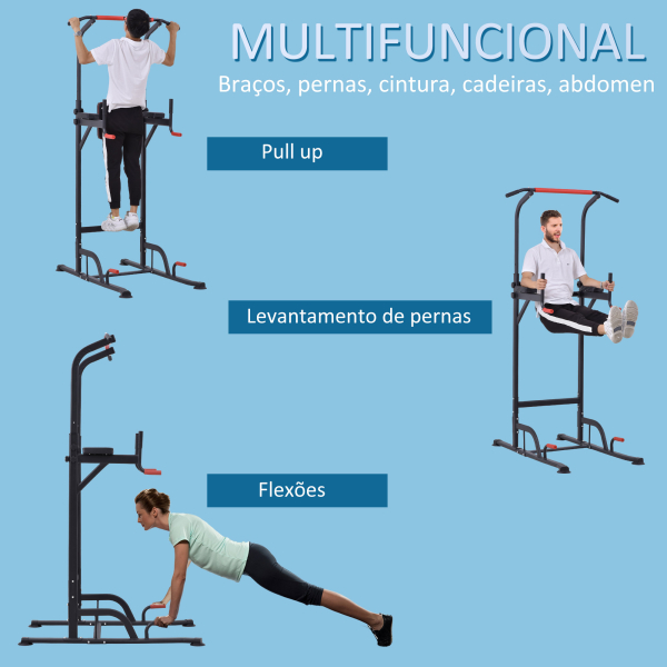 HOMCOM Torre de Exercícios Estação Multifuncional Altura Ajustável com 7 Orifícios para Treinamento Fitness para Casa Academia Escritório Carga Máxima 120kg 123x98x189-239cm Preto e Vermelho - Image 4