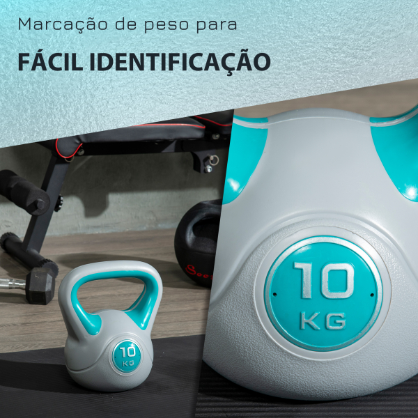 SPORTNOW Kettlebell 10kg Peso Russo com Revestimento de PU e Enchimento de Areia para Treinamento 22x16x26cm Azul e Cinza - Image 6