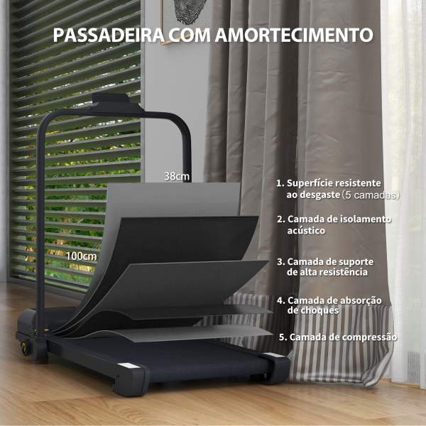 HOMCOM Passadeira 2 em 1 Passadeira com Guiador Dobrável 2,5 HP Velocidade Ajustável Máximo 10 km/h Passadeira Elétrica 130x59x96 cm Preto - Image 7